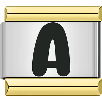 Black letter "A" gold border Italian charm bracelet link