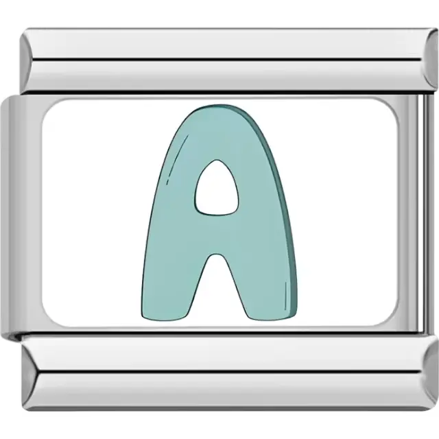 Light blue letter "A" Italian charm bracelet link