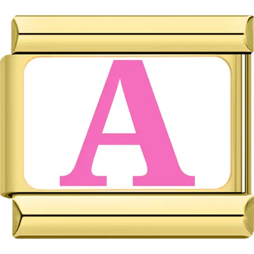 Pink letter "A" white background Italian charm bracelet link