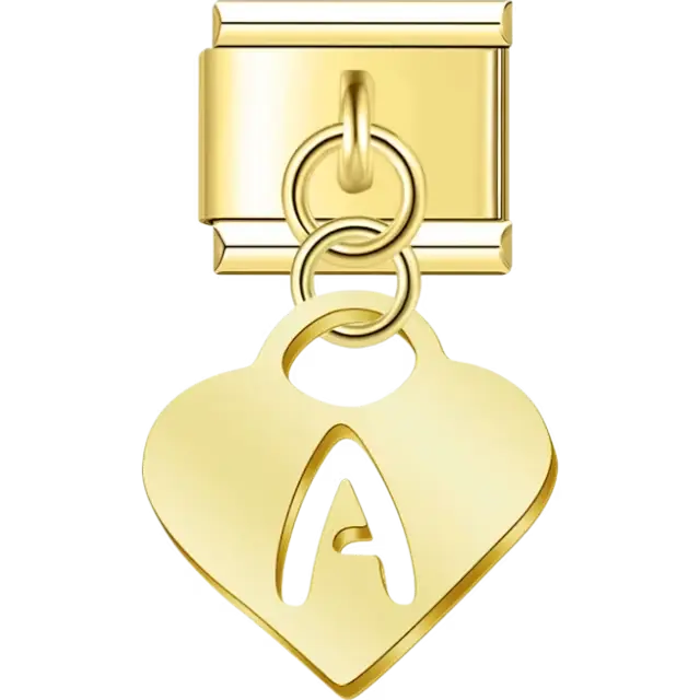 Dangling letter "A" heart Italian charm bracelet link