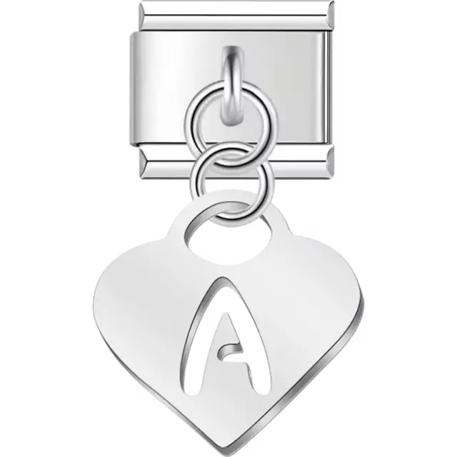 Dangling letter "A" heart Italian charm bracelet link