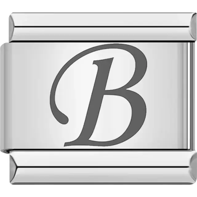 Black cursive letter "B" Italian charm bracelet link