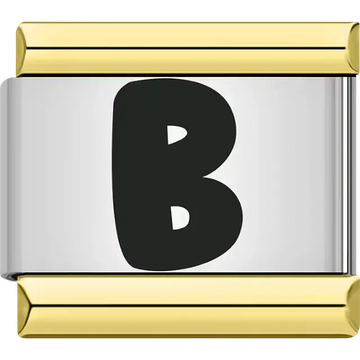 Black letter "B" gold border Italian charm bracelet link