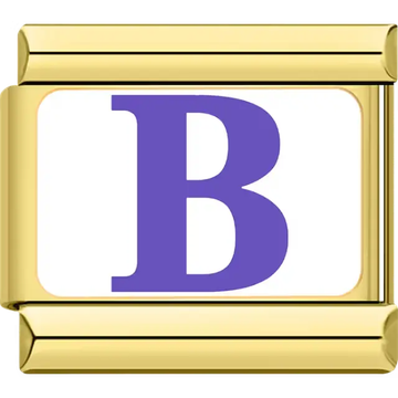 Purple letter "B" white background Italian charm bracelet link