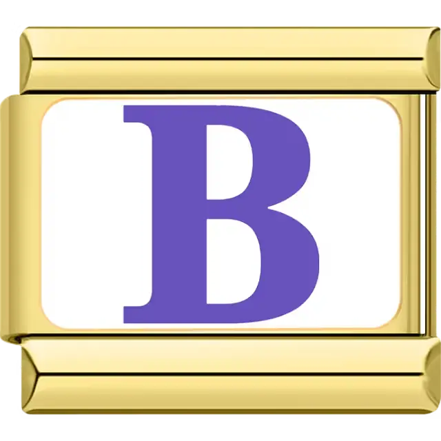 Purple letter "B" white background Italian charm bracelet link