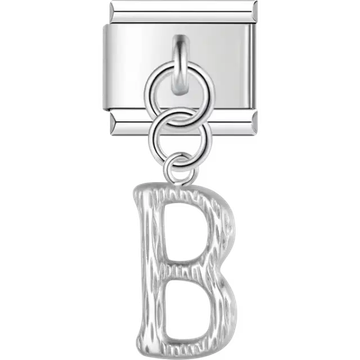 Dangling letter "B" with a textured finish Italian charm bracelet link