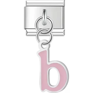Dangling pink letter "B" Italian charm bracelet link