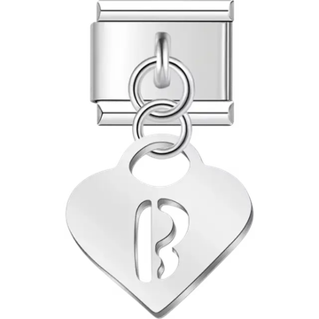 Dangling letter "B" heart Italian charm bracelet link