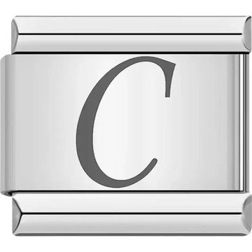 Black cursive letter "C" Italian charm bracelet link