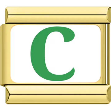 Green letter "C" white background Italian charm bracelet link