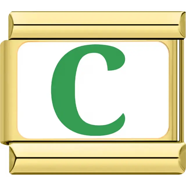 Green letter "C" white background Italian charm bracelet link