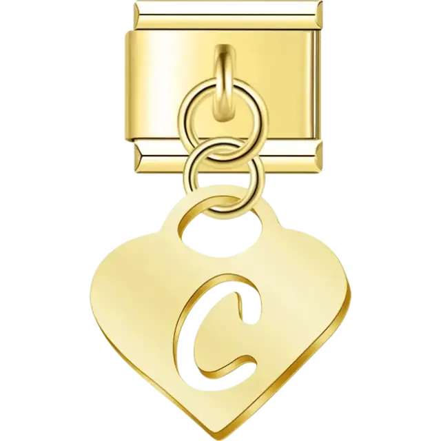 Dangling letter "C" heart Italian charm bracelet link