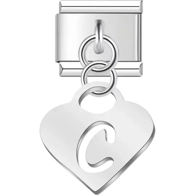 Dangling letter "C" heart Italian charm bracelet link