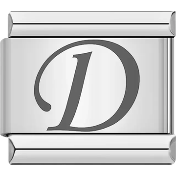 Black cursive letter "D" Italian charm bracelet link