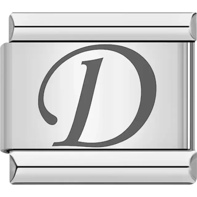 Black cursive letter "D" Italian charm bracelet link