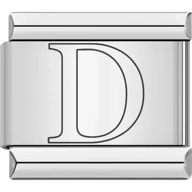 Black outlined letter "D" Italian charm bracelet link