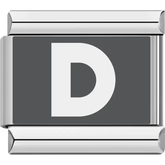 Gray background with silver letter "D" Italian charm bracelet link