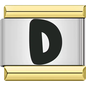 Black letter "D" gold border Italian charm bracelet link