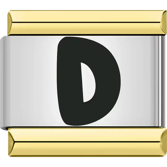 Black letter "D" gold border Italian charm bracelet link