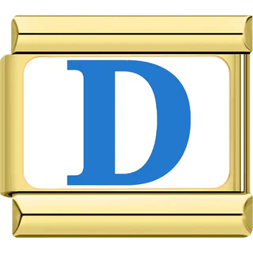 Blue letter "D" white background Italian charm bracelet link