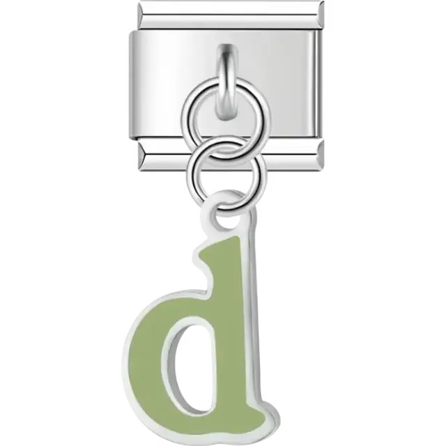 Dangling green letter "D" Italian charm bracelet link