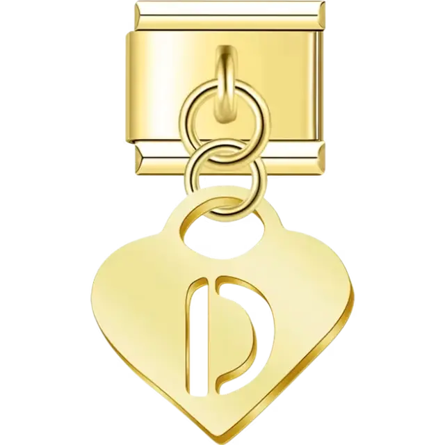 Dangling letter "D" heart Italian charm bracelet link