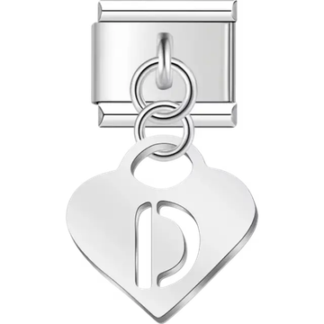 Dangling letter "D" heart Italian charm bracelet link