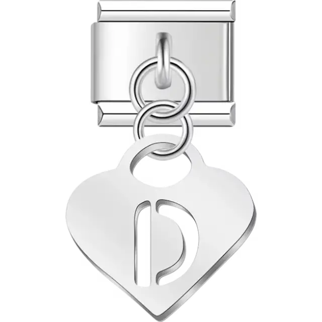 Dangling letter "D" heart Italian charm bracelet link