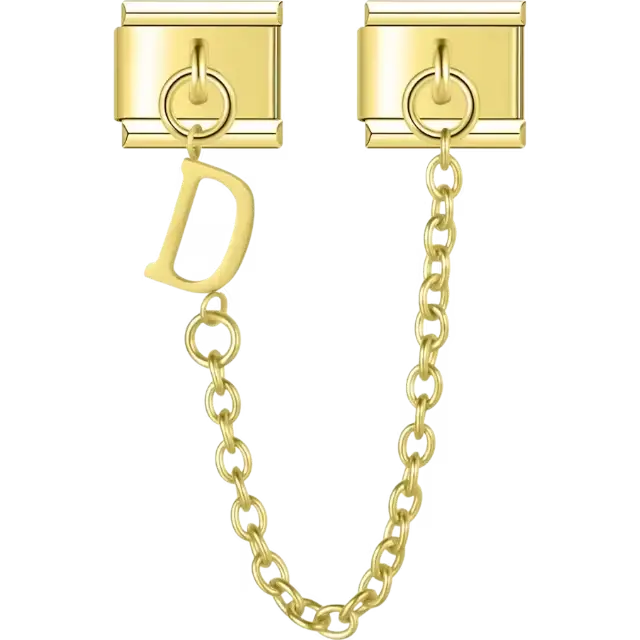 Safety chain with a dangling letter "D" Italian charm bracelet link