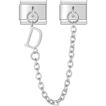 Safety chain with a dangling letter "D" Italian charm bracelet link