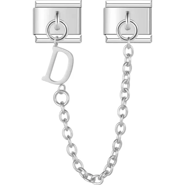 Safety chain with a dangling letter "D" Italian charm bracelet link