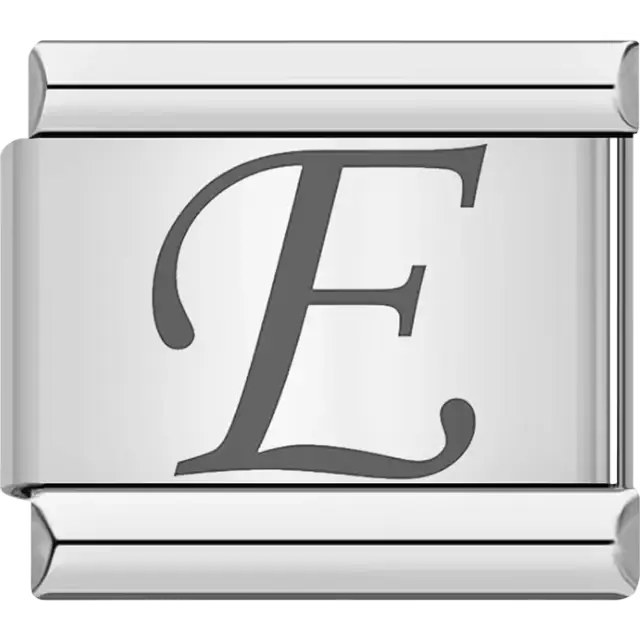 Black cursive letter "E" Italian charm bracelet link