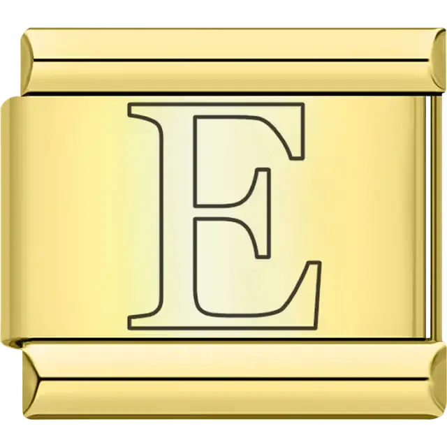 Black outlined letter "E" Italian charm bracelet link