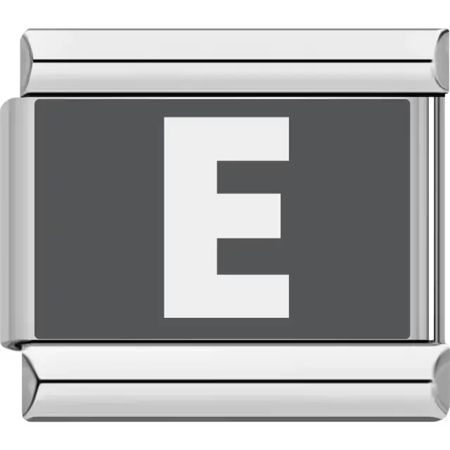 Gray background with white letter "E" Italian charm bracelet link