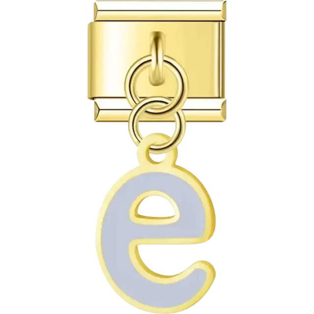 Dangling light blue letter "E" Italian charm bracelet link