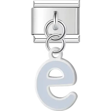 Dangling light blue letter "E" Italian charm bracelet link