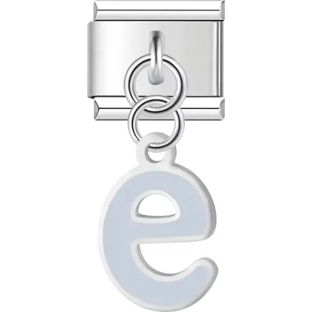 Dangling light blue letter "E" Italian charm bracelet link