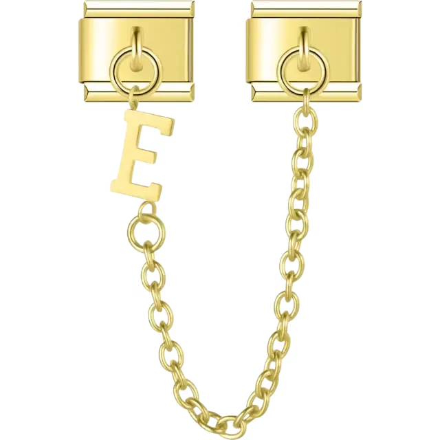 Safety chain with a dangling letter "E" Italian charm bracelet link