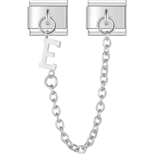 Safety chain with a dangling letter "E" Italian charm bracelet link
