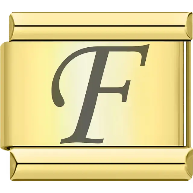 Black cursive letter "F" Italian charm bracelet link
