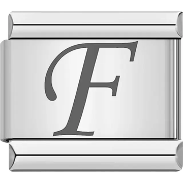 Black cursive letter "F" Italian charm bracelet link