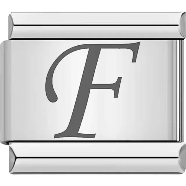 Black cursive letter "F" Italian charm bracelet link