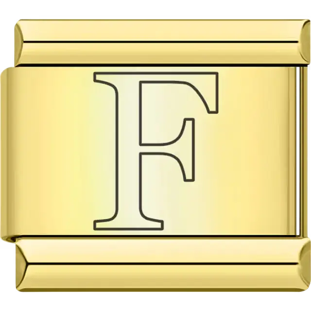 Black outlined letter "F" Italian charm bracelet link