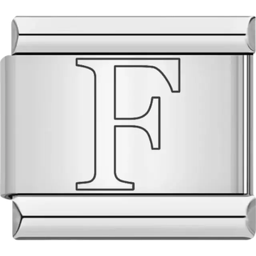 Black outlined letter "F" Italian charm bracelet link