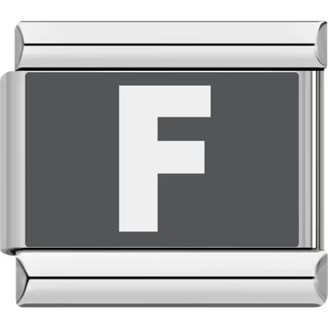 Gray background with white letter "F" Italian charm bracelet link