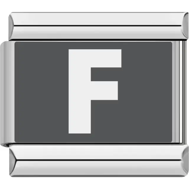 Gray background with white letter "F" Italian charm bracelet link