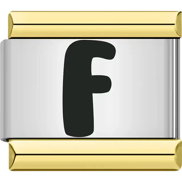 Black letter "F" gold border Italian charm bracelet link