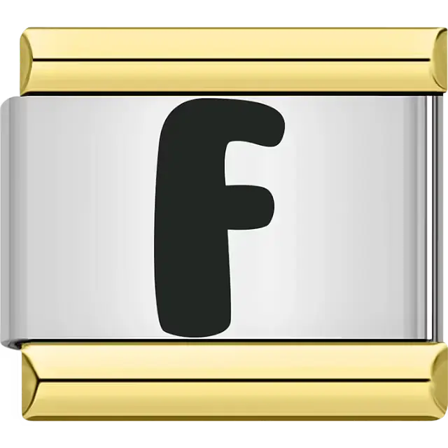 Black letter "F" gold border Italian charm bracelet link