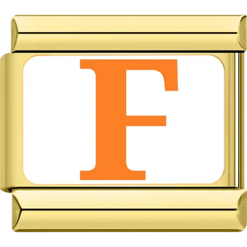 Orange letter "F" white background Italian charm bracelet link