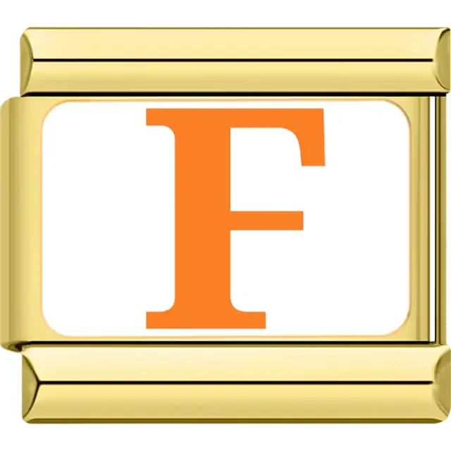 Orange letter "F" white background Italian charm bracelet link